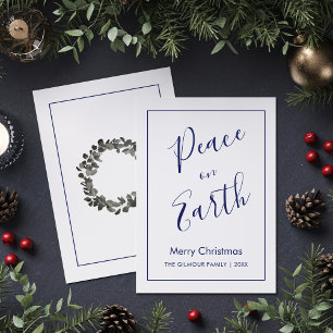 Minimalist Blue Peace on Earth Weihnachtskarte Einladung