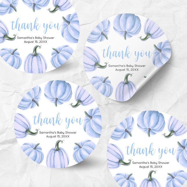Minimalist Blue Pumpkin Fall Baby Shower Runder Aufkleber (Blue Pumpkin Baby Shower Round Sticker)