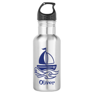 Minimalist Blue Sailboat Sailing Maritime Edelstahlflasche