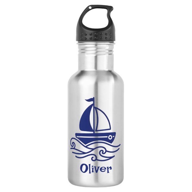 Minimalist Blue Sailboat Sailing Maritime Edelstahlflasche (Vorderseite)