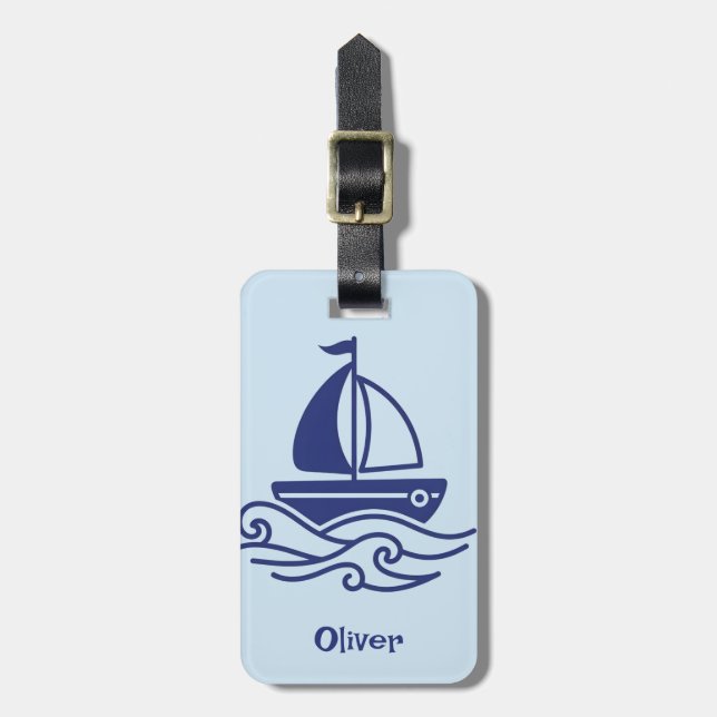 Minimalist Blue Sailboat Sailing Maritime Gepäckanhänger (Vorderseite vertikal)