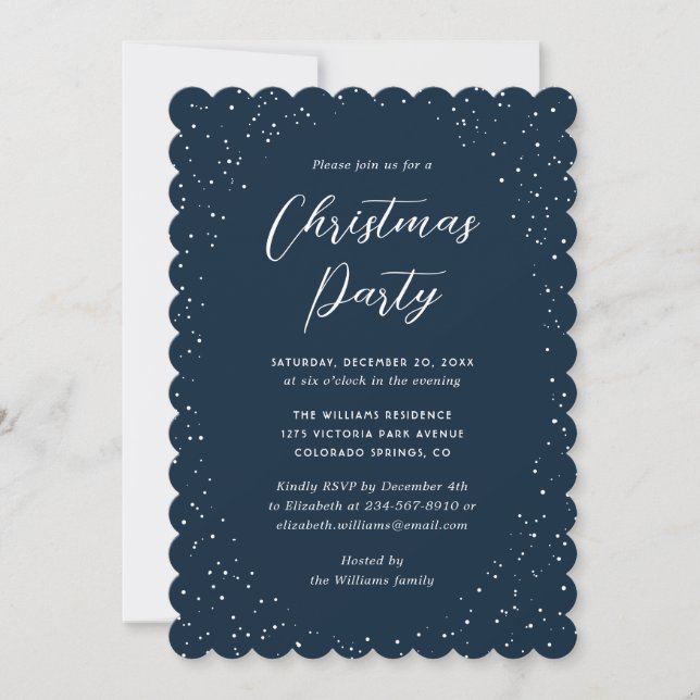 Minimalist Blue Snowy Christmas Party Einladung (Vorderseite)