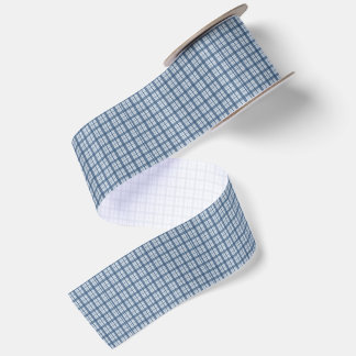 Minimalist Blue Windowpane Plaid Satin Ribbon, Mod Satinband