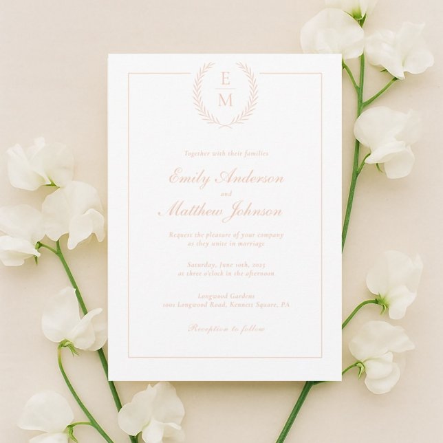 Minimalist Blush Laurel Wedding Invitation Einladung (Von Creator hochgeladen)