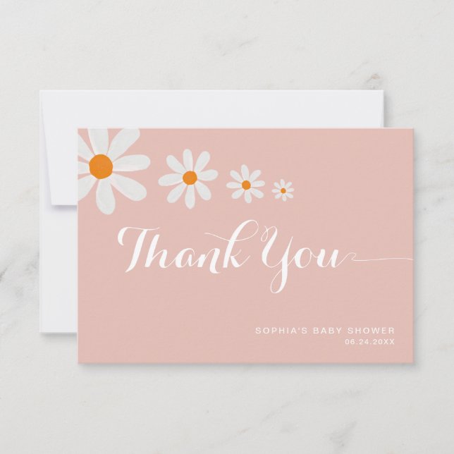 Minimalist Blush Pink Daisy Baby Shower Dankeskarte (Vorderseite)