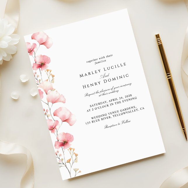 Minimalist Blush Pink Floral Spring Wedding Einladung (Von Creator hochgeladen)