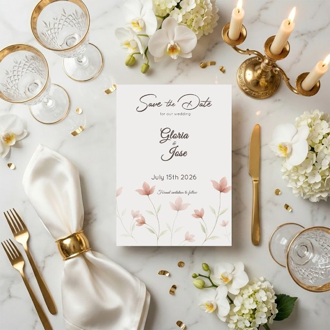 Minimalist Blush Pink Wildflower Save The Date (Von Creator hochgeladen)