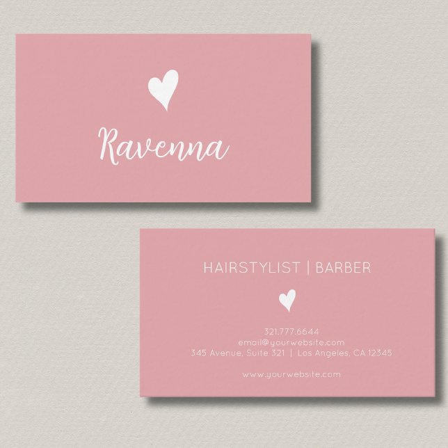 Minimalist Blush Rose White Heart Barber Name Visitenkarte (Von Creator hochgeladen)