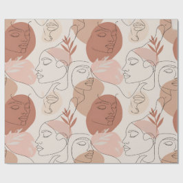 Minimalist Boho Abstract Gesicht Linien Kunst Verp Geschenkpapier