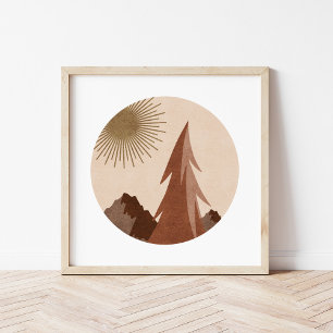 Minimalist Boho Berglandschaft Kunstposter Poster