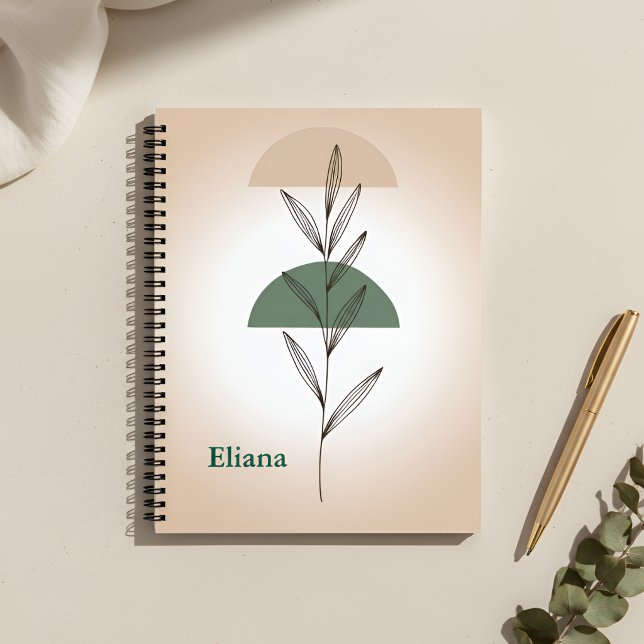 Minimalist Boho Botanical Leaves Personalized  Notizbuch (Von Creator hochgeladen)