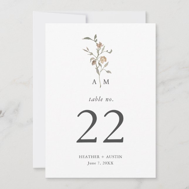 Minimalist Boho Botanicals Tischnummer (Vorderseite)