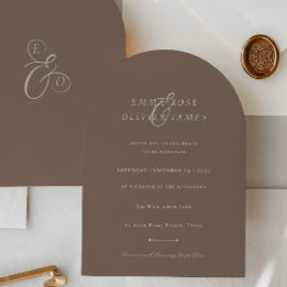 Minimalist Boho Cocoa Brown Ivory Script Wedding Einladung