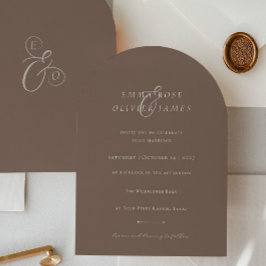 Minimalist Boho Cocoa Brown Ivory Script Wedding Einladung