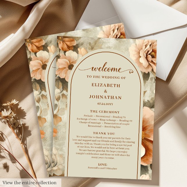 Minimalist Boho Kupfer Elfenbein Salbei Florale Ho Programm (Minimalist Boho Copper Ivory Sage Floral Wedding Program

)