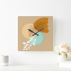 MINIMALIST BOHO LEAVES _ SIMPLE AND STYLISH QUADRATISCHE WANDUHR
