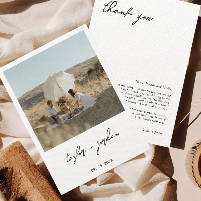 Minimalist Boho Script Photo Wedding Dankeskarte (Von Creator hochgeladen)