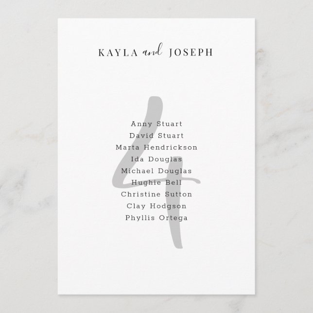 Minimalist Bold Wedding Table Number 4 Card Einladung (Vorderseite)