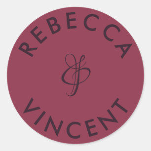 Minimalist Bordeaux Hochzeit Personalisierte Namen Runder Aufkleber