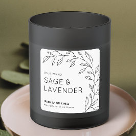 Minimalist Botanical Black & White Candle Label Quadratischer Aufkleber