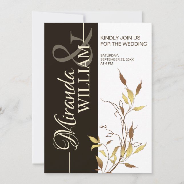 Minimalist Botanical Brown Wedding Invitation Einladung (Vorderseite)