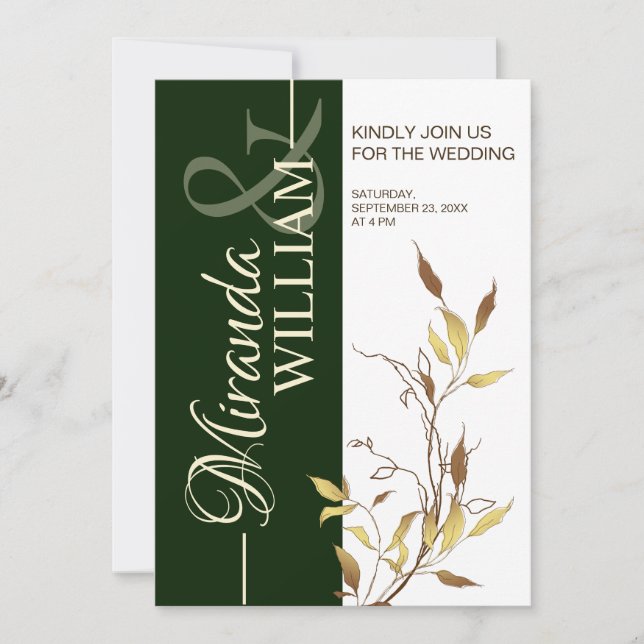Minimalist Botanical Green Wedding Invitation Einladung (Vorderseite)