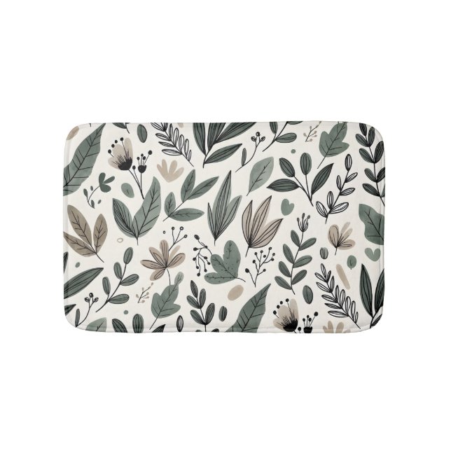 Minimalist Botanical Leaf and Bud Design Badematte (Vorderseite)