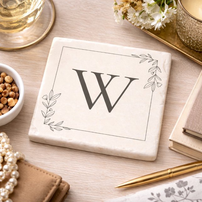 Minimalist Botanical Monogram  Steinuntersetzer (Von Creator hochgeladen)