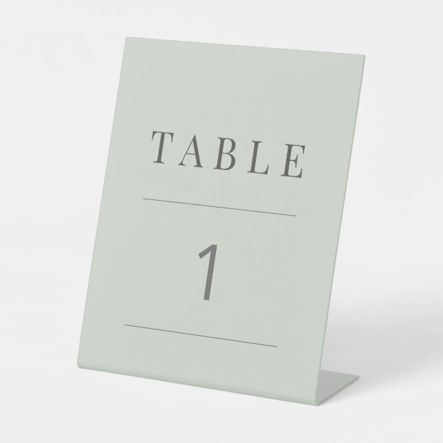 Minimalist Botanical Table Number Pale Sage Sockelschild (Vorderseite)