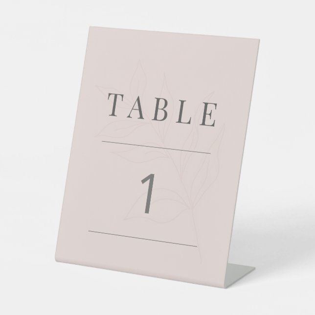Minimalist Botanical Table Number | Warm Blush Sockelschild (Vorderseite)