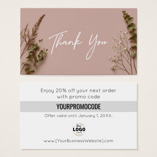 Minimalist Botanical Thank You Discount Card (Devant & derrière)