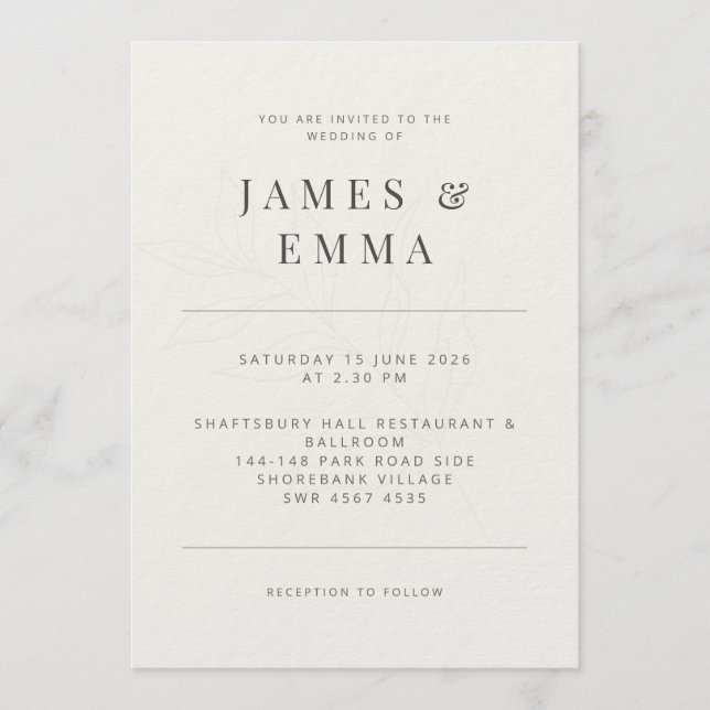 Minimalist Botanical | Warm White Einladung (Vorderseite)