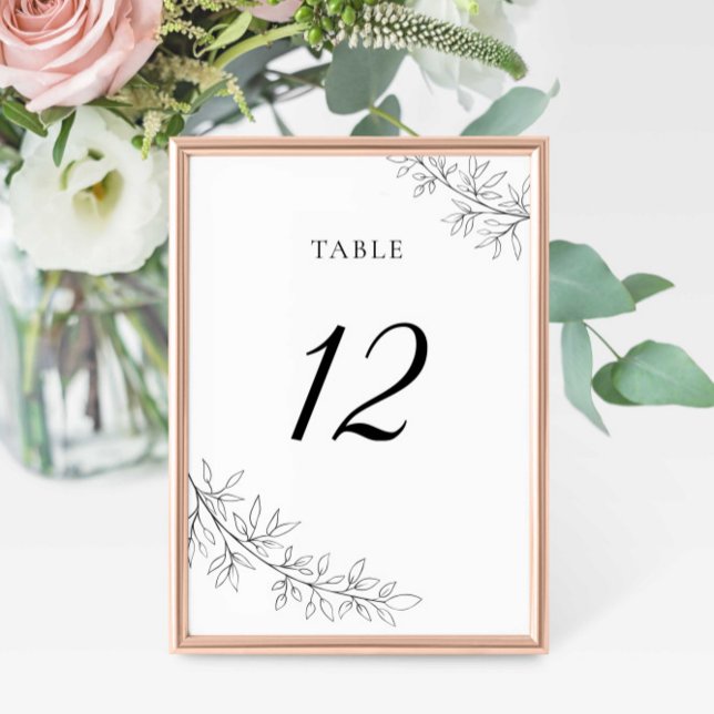 Minimalist Botanical Wedding Black White Elegant Tischnummer (Von Creator hochgeladen)