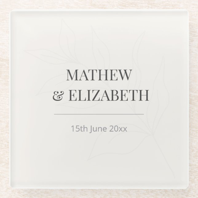 Minimalist Botanical Wedding Coaster | Warm Ivory Glasuntersetzer (Vorderseite)