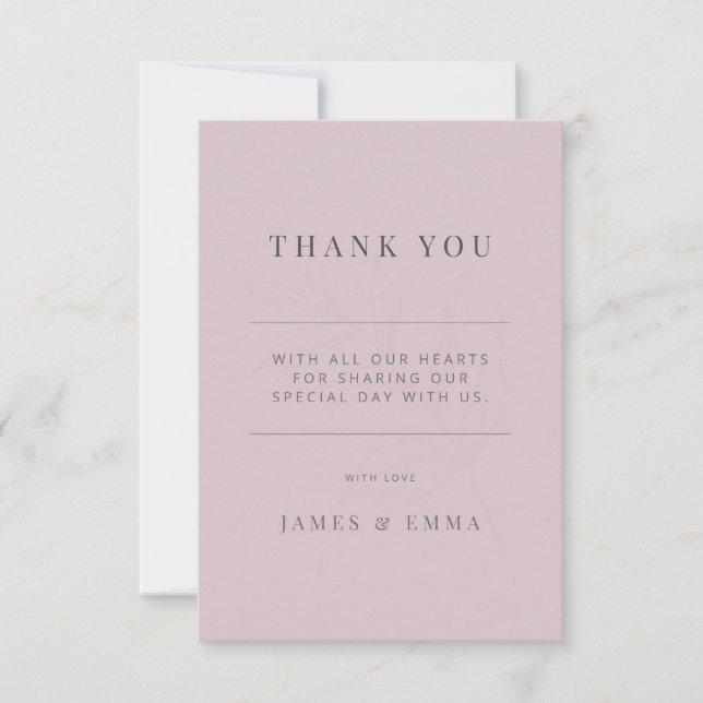 Minimalist Botanical Wedding Dusky Rose Dankeskarte (Vorderseite)