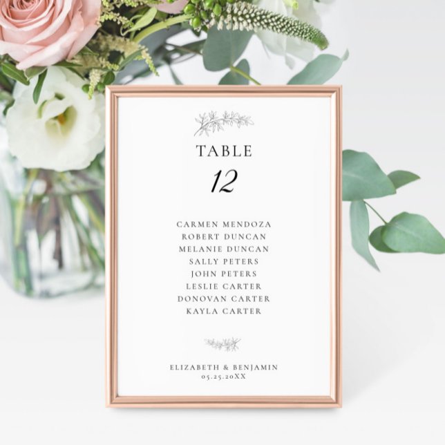 Minimalist Botanical Wedding Seating Chart Budget Tischnummer (Von Creator hochgeladen)