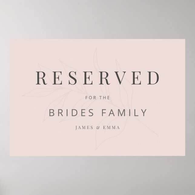 Minimalist Botanical Wedding Sign Warm Blush Poster (Vorne)