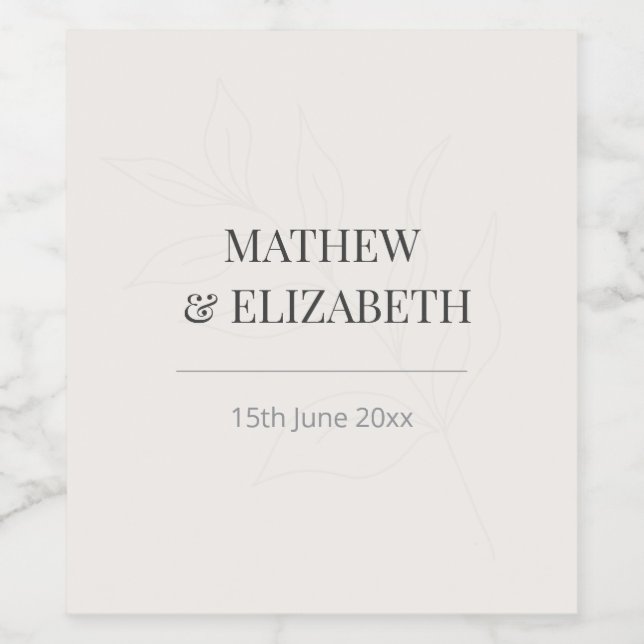 Minimalist Botanical Wedding  | Warm Ivory Weinetikett (Einzelnes Label)