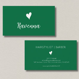 Minimalist Bottle Green White Heart Barber Name Visitenkarte