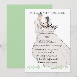 Minimalist Bride and Groom Wedding Illustration Einladung