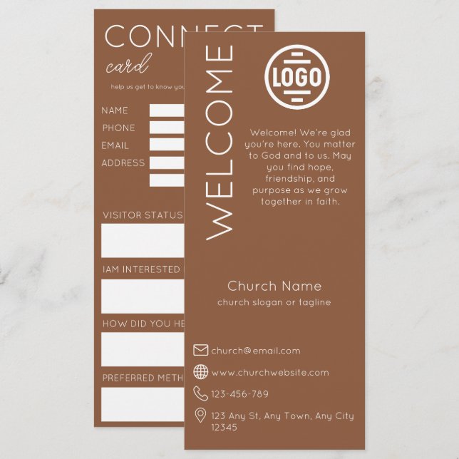 Minimalist Brown Church Connection Card Einladung (Vorne/Hinten)
