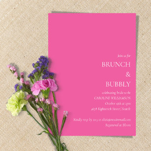 Minimalist Brunch Bubbly Bridal Shower Hot Pink Einladung