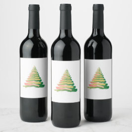 Minimalist Brushstroke Christmas Tree Weinetikett