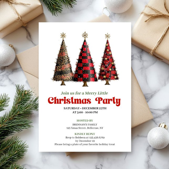 Minimalist buffalo plaid Christmas tree invitation Einladung (Minimalist buffalo plaid Christmas tree invitation)