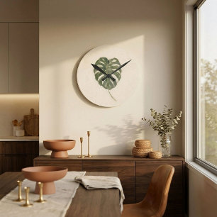 Minimalist buntes Monstera-Blatt moderne Pflanzen Runde Wanduhr