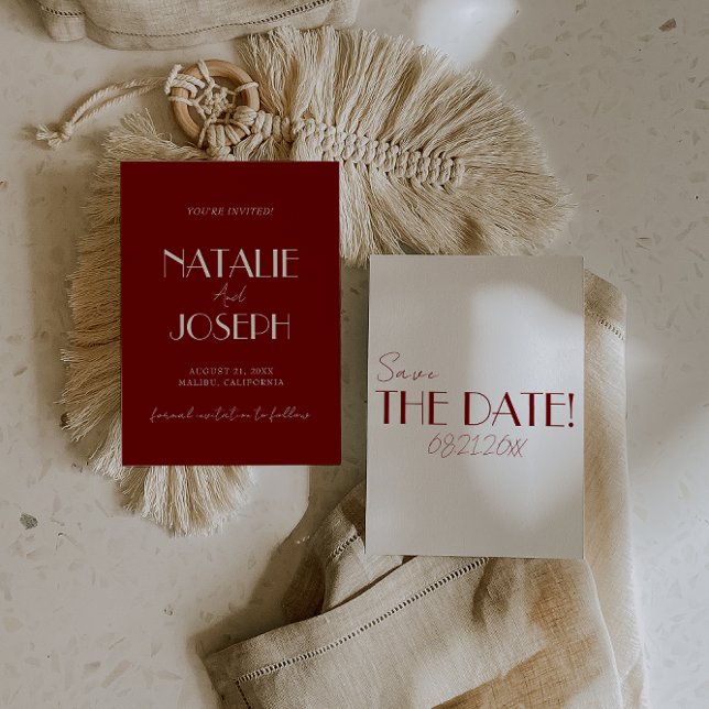 Minimalist Burgundy Whimsical Retro Wedding Save The Date (Von Creator hochgeladen)