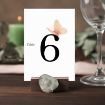 Minimalist Butterfly Wedding Table Number Card