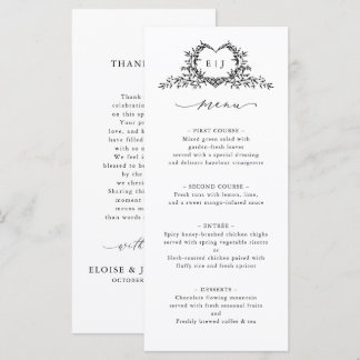 Minimalist Calligraphy Crest Double-Sided Wedding Menükarte