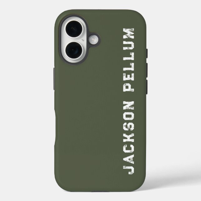 Minimalist Camo Green Monogram Name Case-Mate iPhone 16 Hülle (Rückseite)
