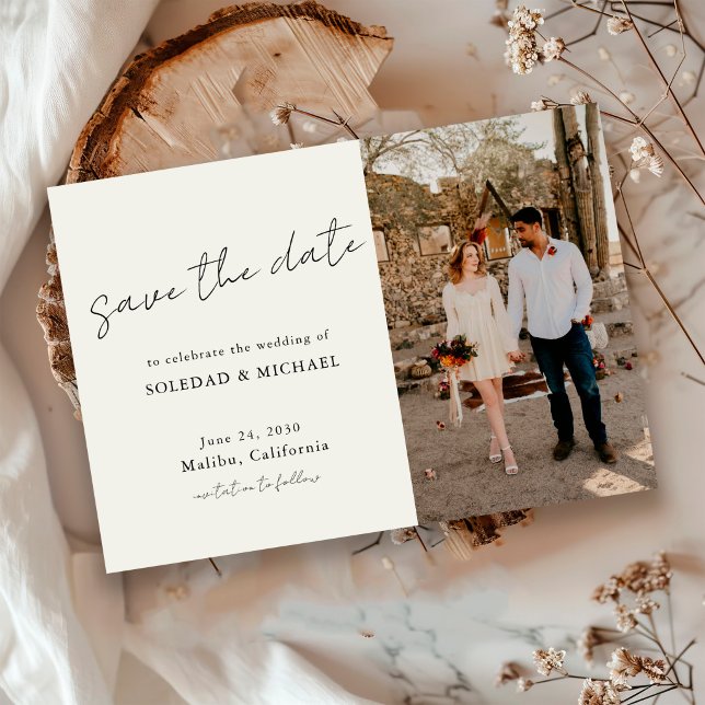 Minimalist Casual Script Photo Wedding Save The Date (Von Creator hochgeladen)